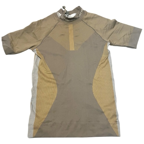 Adidas X Stella McCartney NWT Tan Run Knit Mock Neck Contour Top Medium - Picture 4 of 6
